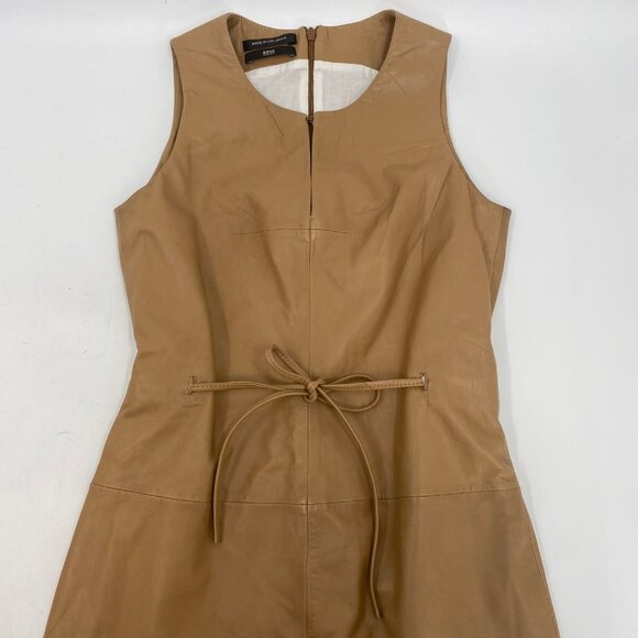 Hugo Boss Tan Leather Mini Sleeveless Dress | Size 2 - Picture 6 of 10